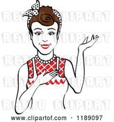 Vector Clip Art of Retro Happy Brunette Housewife, Waitress or Maid Lady Wearing an Apron and Presenting 2 by Andy Nortnik