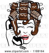Vector Clip Art of Retro Happy Brunette Housewife with Her Hair up in Curlers, Laughing While Talking on a Landline Telephone by Andy Nortnik