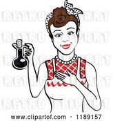 Vector Clip Art of Retro Happy Brunette Lady in an Apron, Holding up a Bottle of Cooking Oil 2 by Andy Nortnik