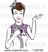 Vector Clip Art of Retro Happy Brunette Lady Shrugging and Using a Salt Shaker 3 by Andy Nortnik