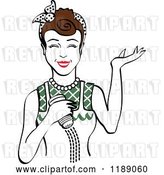 Vector Clip Art of Retro Happy Brunette Lady Shrugging and Using a Salt Shaker 5 by Andy Nortnik