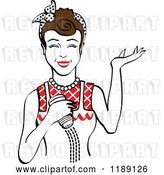 Vector Clip Art of Retro Happy Brunette Lady Shrugging and Using a Salt Shaker 6 by Andy Nortnik