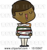 Vector Clip Art of Retro Happy Cartoon Boy with Stack of Books by Lineartestpilot