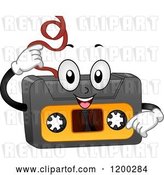 Vector Clip Art of Retro Happy Cartoon Cassette Tape Mascot Pulling out Its Insides by BNP Design Studio