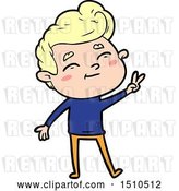 Vector Clip Art of Retro Happy Cartoon Guy Giving a Peace Sign by Lineartestpilot