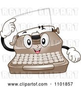 Vector Clip Art of Retro Happy Cartoon Typewriter Pointing to a Page by BNP Design Studio
