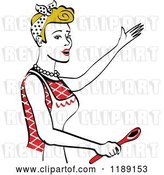 Vector Clip Art of Retro Happy Dirty Blond Housewife Singing and Holding a Spoon in the Kitchen by Andy Nortnik