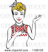 Vector Clip Art of Retro Happy Dirty Blond Housewife, Waitress or Maid Lady Wearing an Apron and Presenting 2 by Andy Nortnik