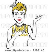 Vector Clip Art of Retro Happy Dirty Blond Housewife, Waitress or Maid Lady Wearing an Apron and Presenting by Andy Nortnik