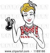 Vector Clip Art of Retro Happy Dirty Blond Lady in an Apron, Holding up a Bottle of Cooking Oil 2 by Andy Nortnik
