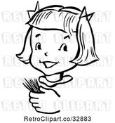 Vector Clip Art of Retro Happy Girl Holding Toothpicks in by Picsburg