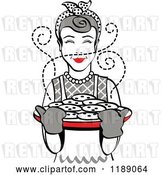 Vector Clip Art of Retro Happy Gray Haired Housewife Holding Freshly Baked Cookies by Andy Nortnik