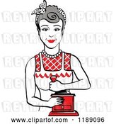 Vector Clip Art of Retro Happy Gray Haired Housewife Using a Manual Coffee Grinder 2 by Andy Nortnik