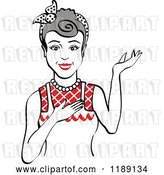 Vector Clip Art of Retro Happy Gray Haired Housewife, Waitress or Maid Lady Wearing an Apron and Presenting 2 by Andy Nortnik