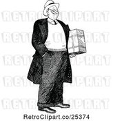 Vector Clip Art of Retro Happy Guy Holding a Package by Prawny Vintage