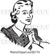 Vector Clip Art of Retro Happy Lady Holding Her Hands to Her Chest by BestVector