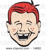 Vector Clip Art of Retro Happy Red Haired Freckled Boy with Missing Front Teeth, Laughing by Andy Nortnik