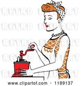 Vector Clip Art of Retro Happy Red Haired Housewife Using a Manual Coffee Grinder in Profile by Andy Nortnik