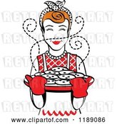Vector Clip Art of Retro Happy Redhead Housewife Holding Freshly Baked Cookies 2 by Andy Nortnik
