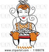 Vector Clip Art of Retro Happy Redhead Housewife Holding Freshly Baked Cookies by Andy Nortnik