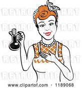 Vector Clip Art of Retro Happy Redhead Lady in an Apron, Holding up a Bottle of Cooking Oil by Andy Nortnik