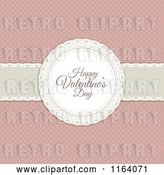 Vector Clip Art of Retro Happy Valentines Day Greeting over a Ribbon on Pink Polka Dots by KJ Pargeter
