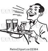 Vector Clip Art of Retro Happy Waiter Serving Cocktails by BestVector