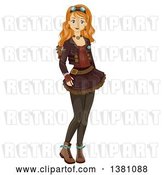 Vector Clip Art of Retro Happy White Teenage Girl in Steampunk Clothing by BNP Design Studio