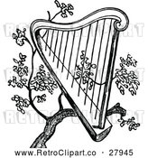 Vector Clip Art of Retro Harp in a Tree by Prawny Vintage