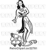Vector Clip Art of Retro Hawaiian Hula Girl Dancer and a Hibiscus Flower by Prawny Vintage