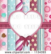 Vector Clip Art of Retro Heart Frame over Papers and Buttons by Elaineitalia