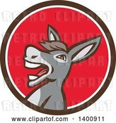 Vector Clip Art of Retro Hee Hawing Braying Donkey in a Brown White and Red Circle by Patrimonio