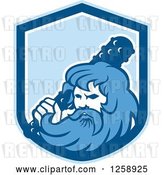 Vector Clip Art of Retro Hercules Holding a Club in a Blue and White Shield by Patrimonio