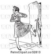 Vector Clip Art of Retro High School Girl with Her Arms Full of Books, Kicking a Full Locker Shut by Picsburg