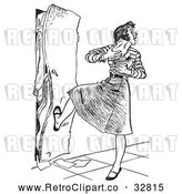 Vector Clip Art of Retro High School Teenage Girl with Her Arms Full of Books, Kicking a Full Locker Shut by Picsburg