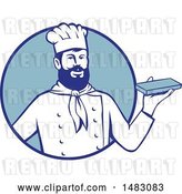 Vector Clip Art of Retro Hipster Chef Holding Chocolate in a Blue Circle by Patrimonio