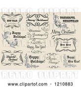 Vector Clip Art of Retro Holiday Greetings and Frames on Tan by Vector Tradition SM