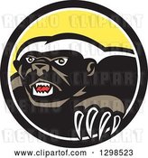 Vector Clip Art of Retro Honey Badger in a Black White and Yellow Circle by Patrimonio