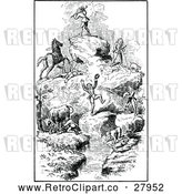 Vector Clip Art of Retro Horse and Men on a Mountain by Prawny Vintage