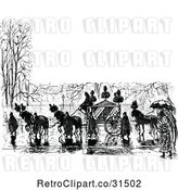 Vector Clip Art of Retro Horse Drawn Carriage and People in a Wet Street with Copyspace by Prawny Vintage