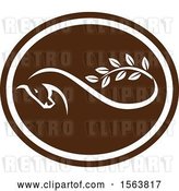 Vector Clip Art of Retro Horse Ending in a Leafy Branch Within a White and Brown Oval by Patrimonio