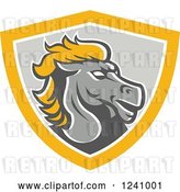 Vector Clip Art of Retro Horse Head in a Gray and Yellow Shield by Patrimonio