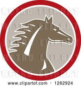 Vector Clip Art of Retro Horse Head in a Red White and Taupe Circle by Patrimonio