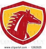 Vector Clip Art of Retro Horse Head in a Red White and Yellow Shield by Patrimonio