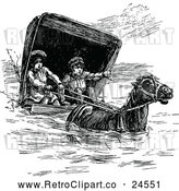 Vector Clip Art of Retro Horse Leading Children in a Carriage Through a Flood by Prawny Vintage