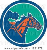 Vector Clip Art of Retro Horse Racing Jockey in a Blue White and Turquoise Circle by Patrimonio