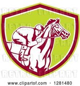 Vector Clip Art of Retro Horse Racing Jockey in a Green Brown and White Shield by Patrimonio