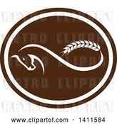 Vector Clip Art of Retro Horse with a Malt Wheat Tail, Forming a Mobius Strip in a Brown and White Oval by Patrimonio