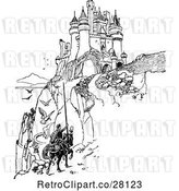 Vector Clip Art of Retro Horseack Knight on a Path to a Castle by Prawny Vintage
