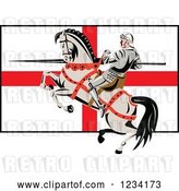 Vector Clip Art of Retro Horseback Jousting Knight with a Lance over an English Flag by Patrimonio